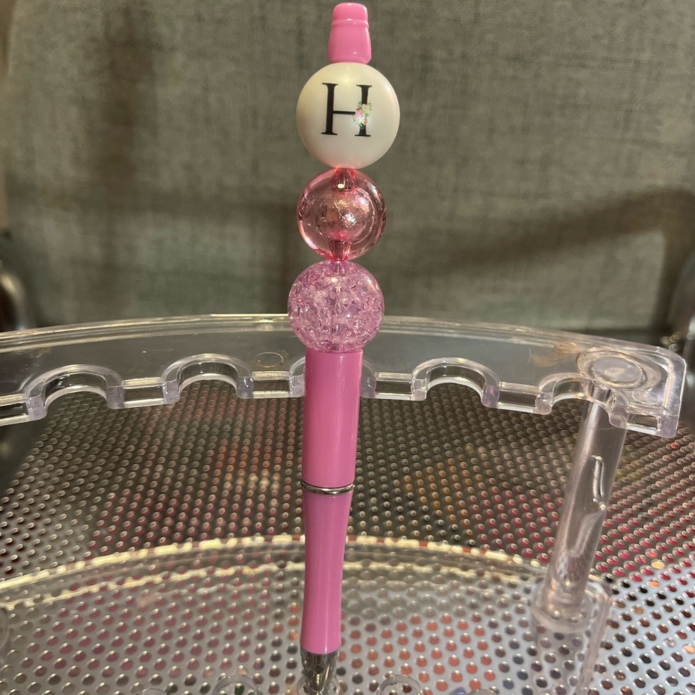 Personalized letter “H” bead ink pen pink
